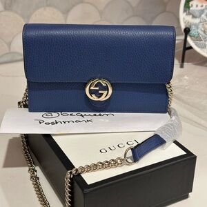 Gucci Interlocking Blue  Leather Wallet on Chain (brand new without tags).